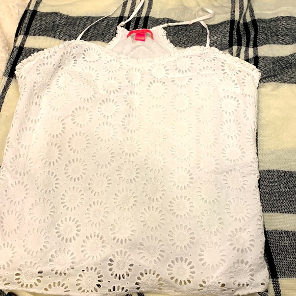 LILLY PULITZER DUSK RUFFLED TANK TOP RESORT WHITE SUNSHINE EYELET. Size L - Picture 10 of 10